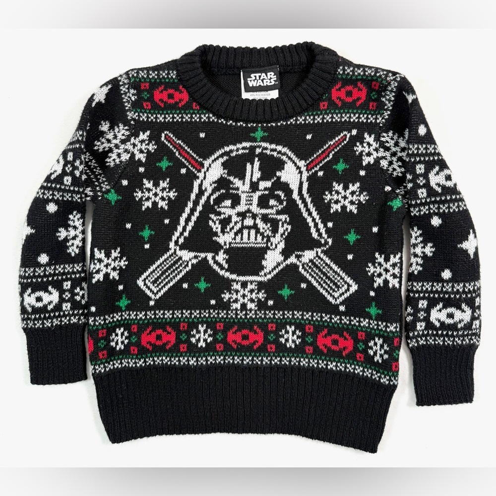 STAR WARS Baby Boys' Black Knit Darth Vader Fair Isle Holiday Sweater Size 12M